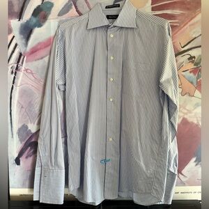 NAUTICA Mens Dress Shirt 15 1/2 34/35 Blue Stripe
